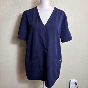 Figs Scrub Top Technical‎ Collection Size L V-neck Short Sleeve Pockets Navy